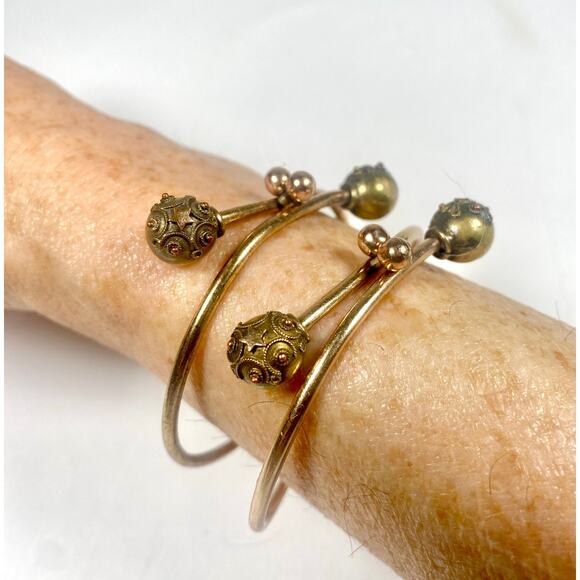Antique Pair 10k Etruscan Revival Double Wedding Bracelets